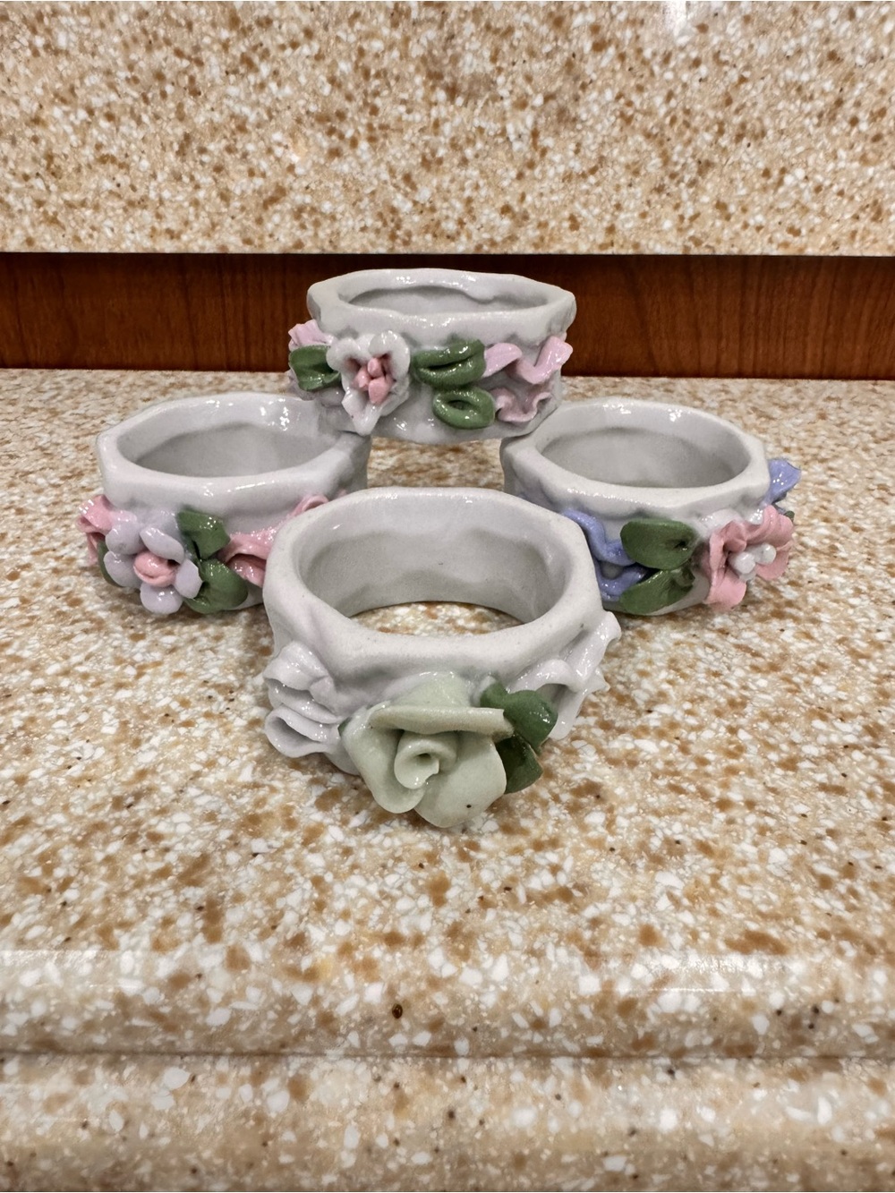 Ceramic Floral Napkin Rings - Pastel Rose Design